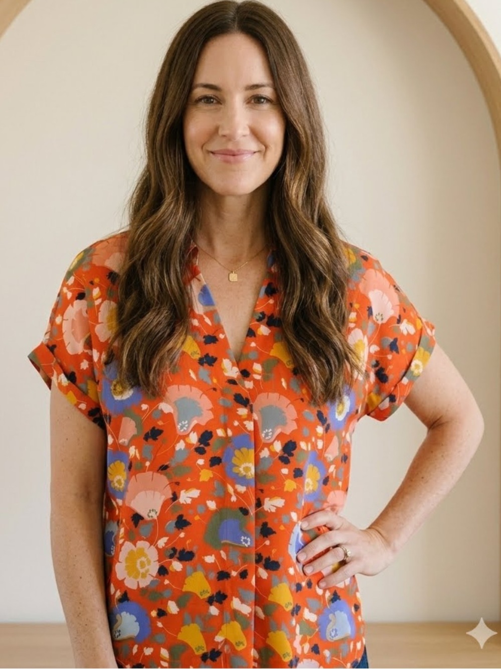 CAbi Multi Floral Visionary Replay Popover Easy Fit Art Deco Floral Work Casual
